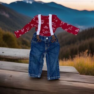 Carters 6 Month Baby Boys Bodysuit, Pants and Suspenders  Helicopters Trucks